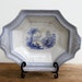 Antique blue transfer ware ironstone footed dish - large