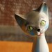 Vintage 1960's Ceramic Kitty Planter With Green Eyes
