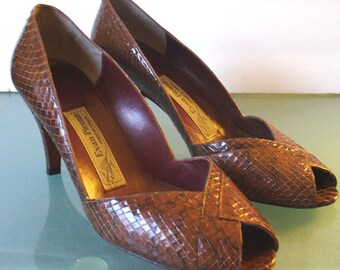 Vintage Evan- Picone Snakeskin Peep Toe Shoes Size 5 1/2 m