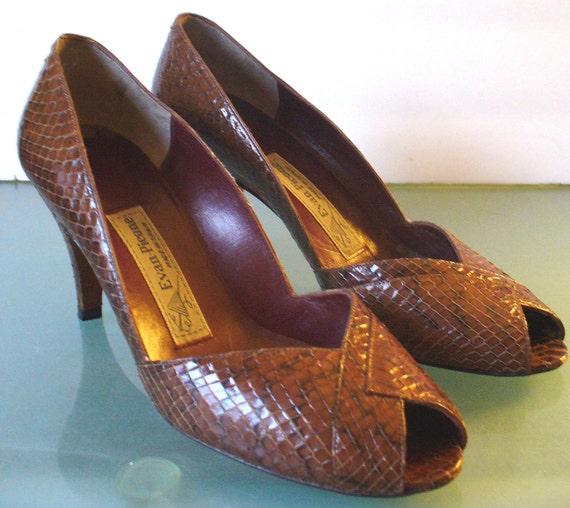 Vintage Evan Picone Snakeskin Peep Toe Shoes Size 5 1/2 m