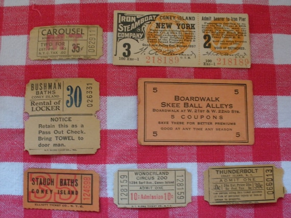 Lot Of Six Vintage Coney Island Tickets 1920s 1950s