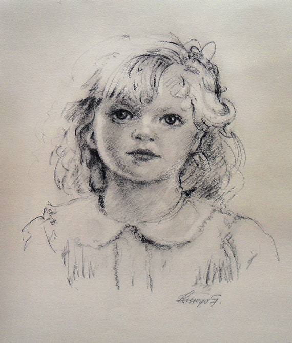 Items similar to Custom Portrait for Children - Charcoal Drawing by ...