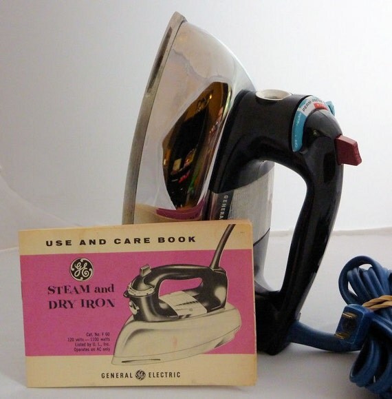 Retro General Electric Iron with Use & Care Guide H5F63 Blue