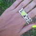 Antiqued Silver LOVE Double Ring with Painted Neon Yellow Crystal Heart, Sz 7