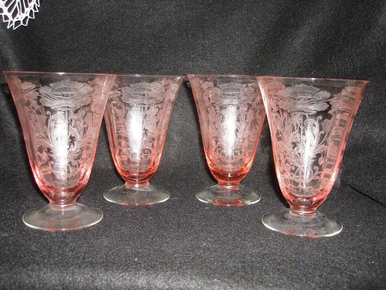PINK ETCHED DEPRESSION Glass Set of four Parfait Glasses