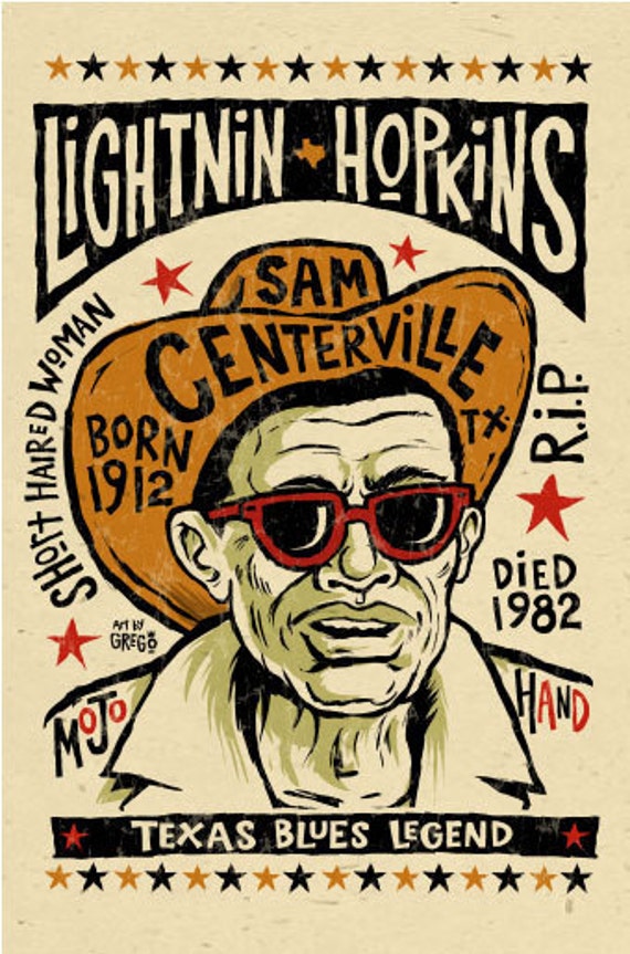 Lightnin Hopkins poster signed by Grego blues folk art