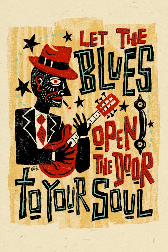 Blues Music folk art poster 12x18 by Grego from mojohand com