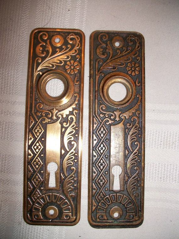 Vintage Door knob Plate Pair Art Nouveau Art Deco Metal