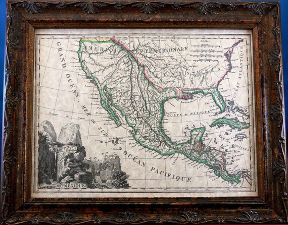 Mexico Map Print of an 1810 Map on Parchment Paper by apageintime