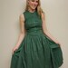 Vintage 50s Dress/ Full Skirt/ Extra Small/ Emerald Green/ Floral Print/ Apron