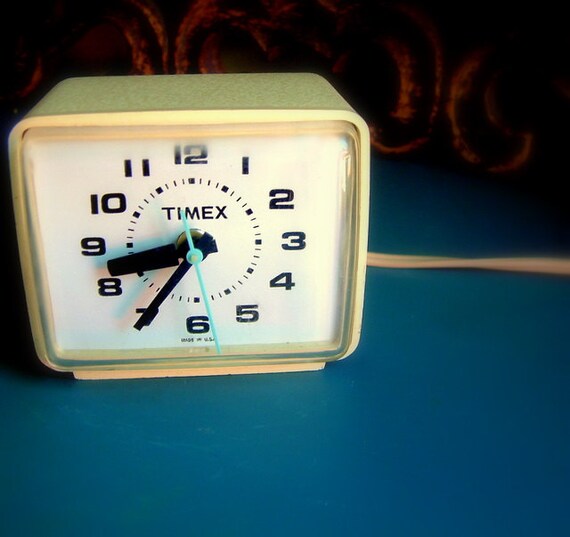 1970s Miniature Retro Timex Electric Alarm Clock Cream Color