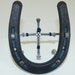 Horseshoe with Horseshoe Nail Cross Wrapped with Blue Copper Wire Puka Shell Handmade Free Shipping
