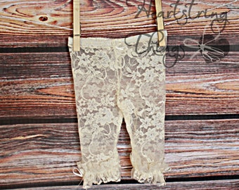 Baby girl lace leggings, girl lace leggings, lace leggings, lace tights, ivory, white, pink, aqua, cream, stretch lace, leggings with ruffle
