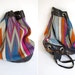 AWESOME native american leather tribal tapestry blanket backpack purse drawstring bucket bag 1970s