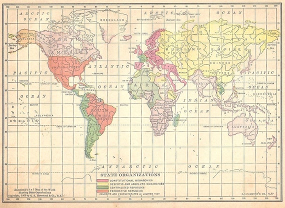 Items similar to Ships Free 1909 Pre World War I Map of the World on Etsy