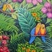 Original Painting Bird Flowers Oil on Canvas Contemporary Modern Art Parrots Jungle Love Scene