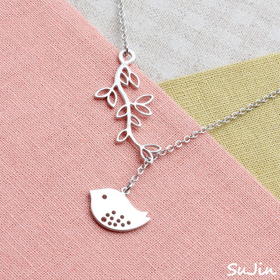 Leafy Branch Connector with Sparrow Dangle, Necklace