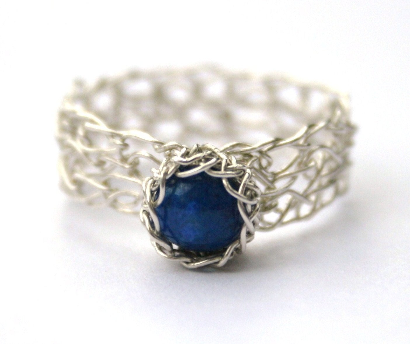 Lapis Lazuli Silver Ring Wire Crocheted by WrappedbyDesign