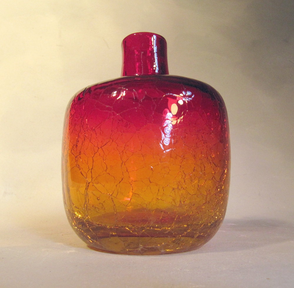 Blenko Small Crackle Glass Vase Tangerine 50's or