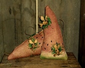 set of 2 Primitive folk art Mice & Watermelon Summer Picnic Fun - cupboard tuck, shelf sitter