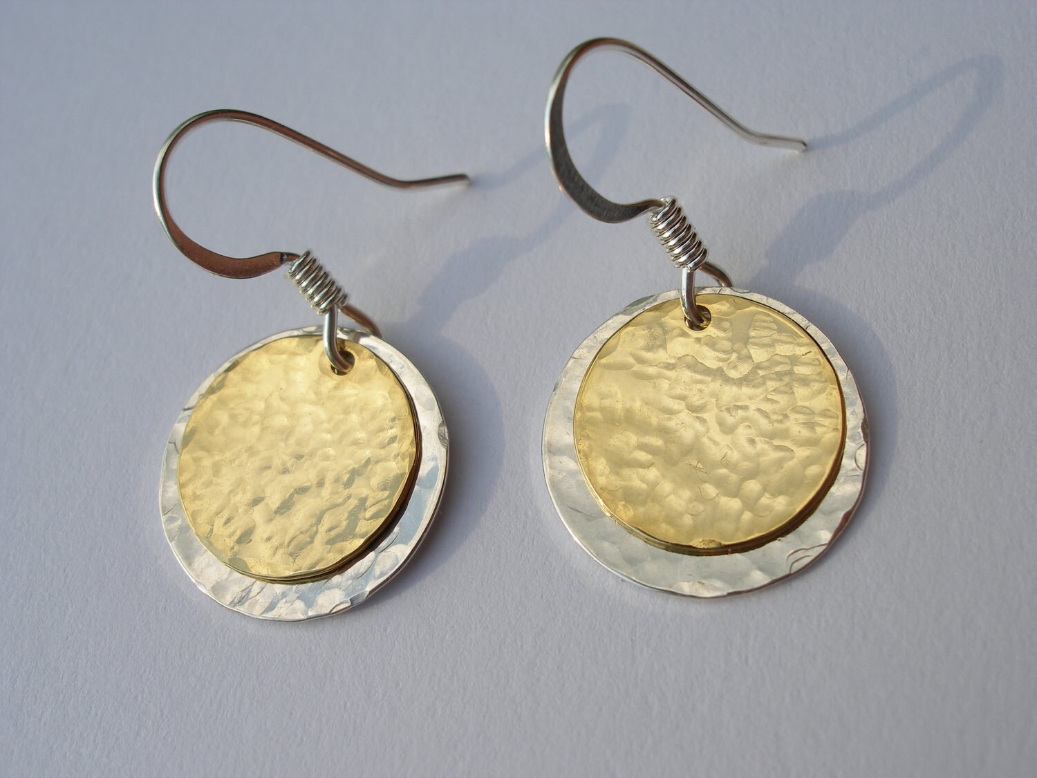 Hammered Silver and Gold Disc Earrings by ColdMountainDesigns