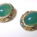 Vintage Green Jade and Gold Cloisonne Clip Earrings Hand Crafted