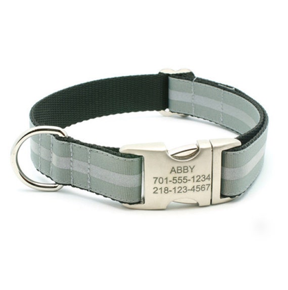 Reflective Dog Collar with Laser Engraved Personalized Buckle