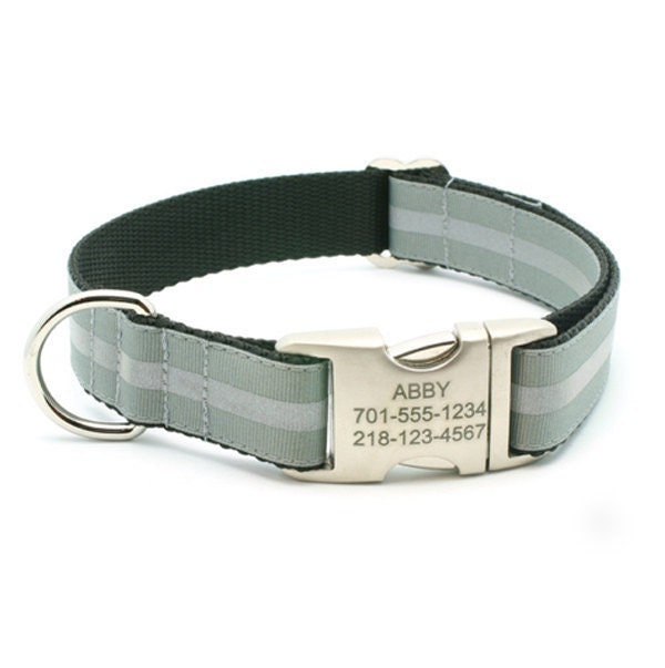 Reflective Dog Collar with Laser Engraved Personalized Buckle