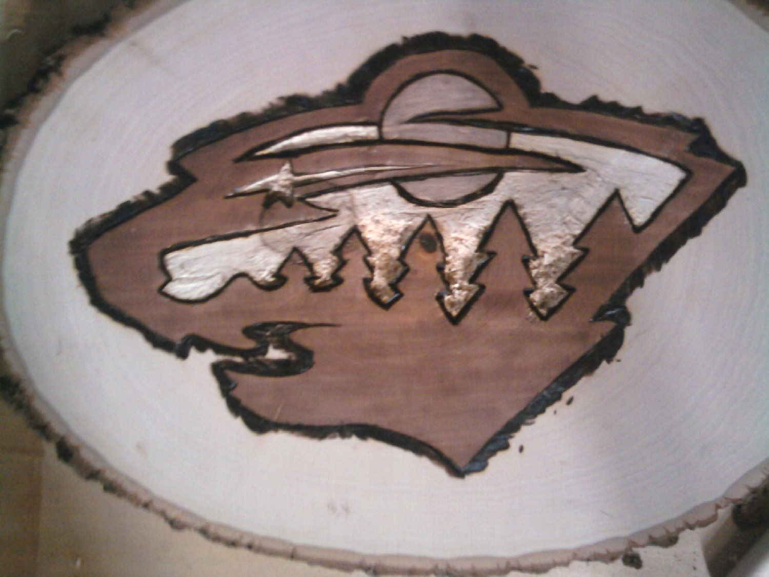 Minnesota Wild Logo Wood Carving/Burning by EileenReneeS on Etsy