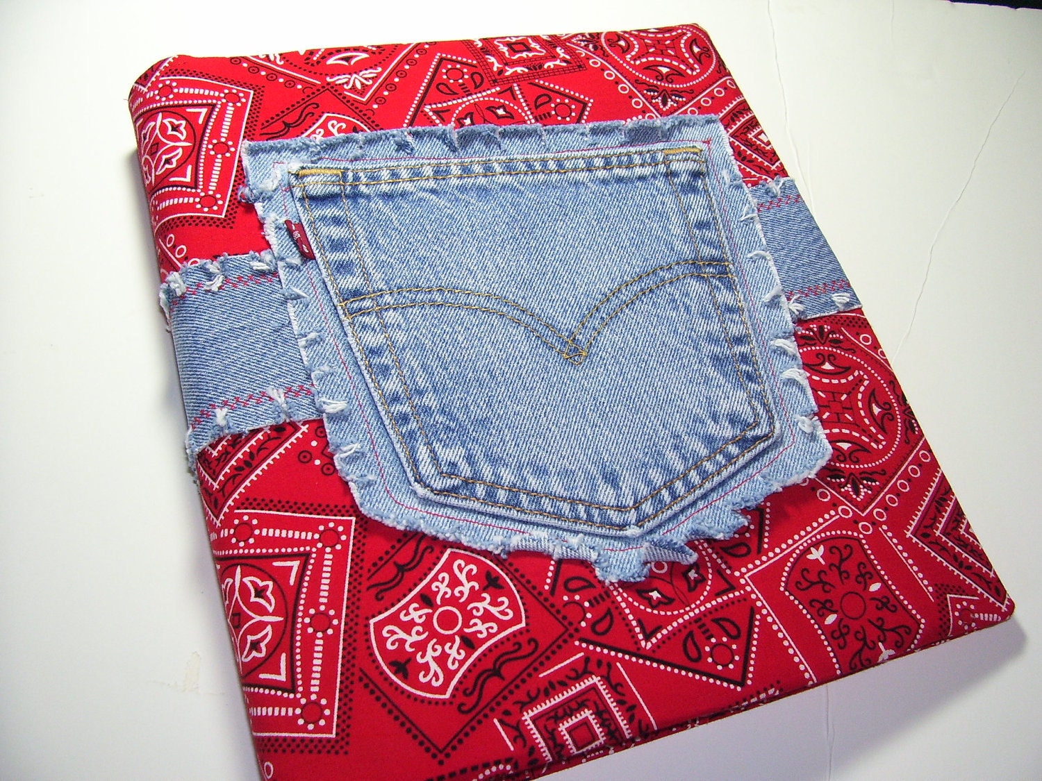 Red Bandana and Denim Binder Cover