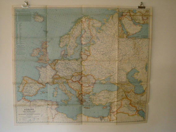 1940 europe and the near east map national geographic wall map