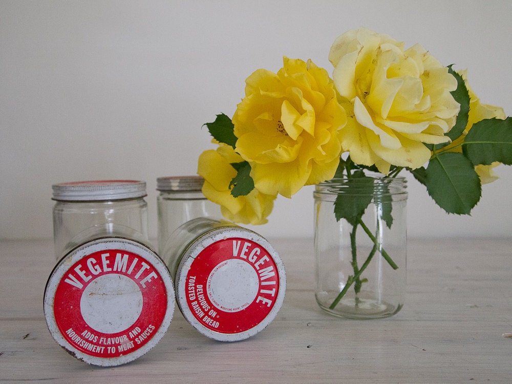 vintage large vegemite jars/vases set of five