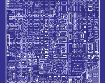 1949 Vintage Map of Downtown Washington DC Blueprint Map Print Poster