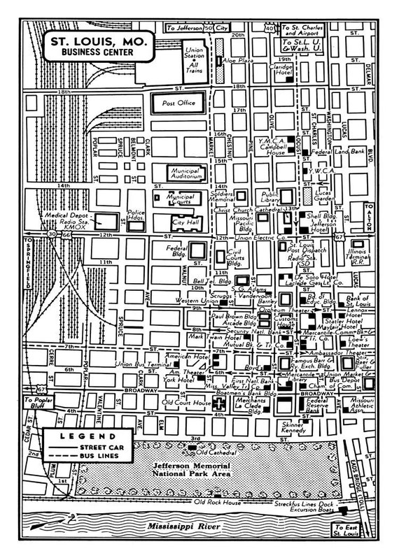 1949 Vintage Map of Downtown St Louis Print Poster