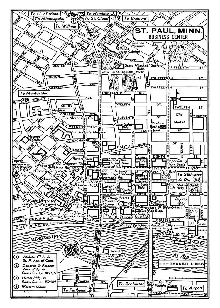 1949 Vintage Map of Downtown St Paul Print Poster