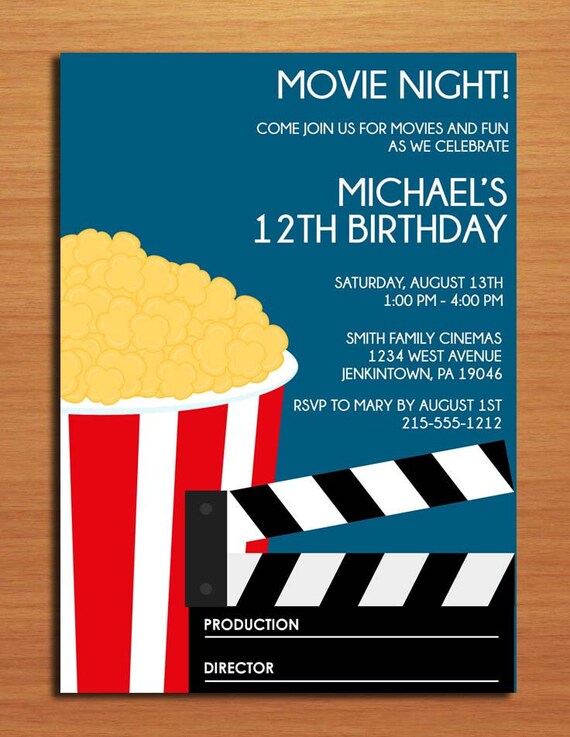 Movie Party Customized Printable Birthday Party Invitation