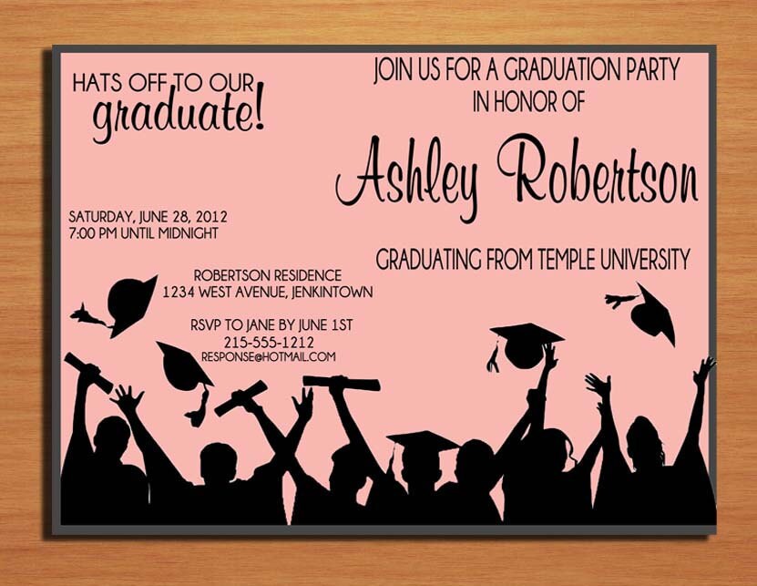 Hat Toss Graduation Party Invitation Cards PRINTABLE DIY