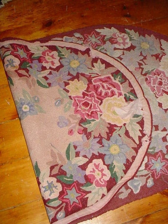 Vintage Oval Hooked Rug Roses Cottage Chic Home Decor Pinks 60