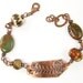 Fern Bracelet - Oxidized Copper Jewelry Green Brown Chunky Bead Bracelet Stamped Metal Woodland Jewelry