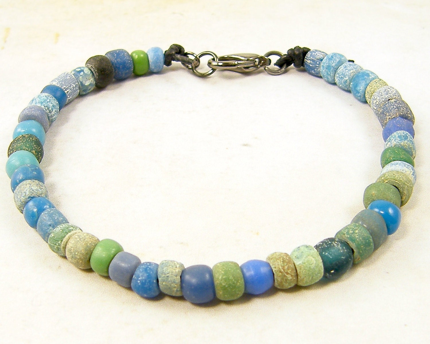 Mens Bracelet Blue Green Turquoise Aqua Beaded by CharleneSevier