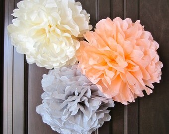 Tissue Paper Pom Poms, Weddings, Showers and Parties... SET of 3 ...YOU PICK Colors