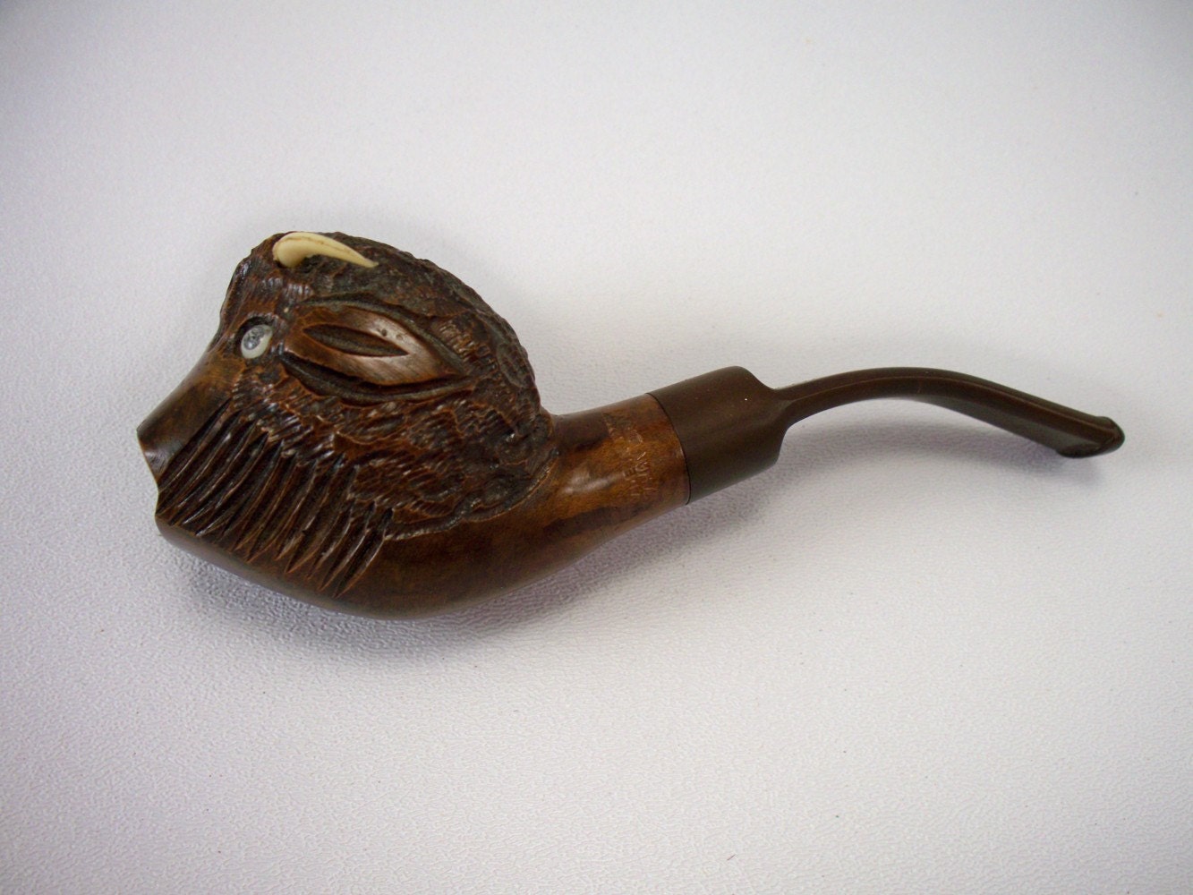 Vintage Italian Briar Hand Carved Wood Buffalo Pipe
