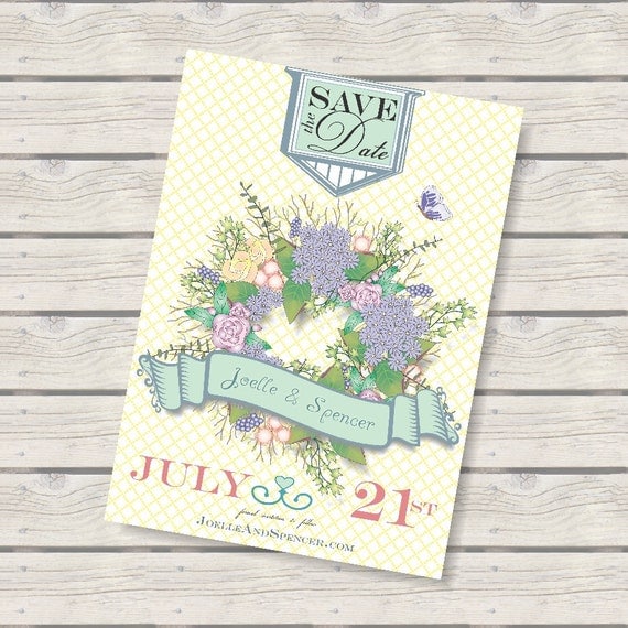 shabby chic save the date floral wreath 5x7 announcement shabby chic save the date floral wreath 5x7 announcement