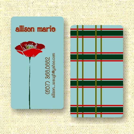 Red Poppy Calling Card / Custom Business Card / Mommy Card