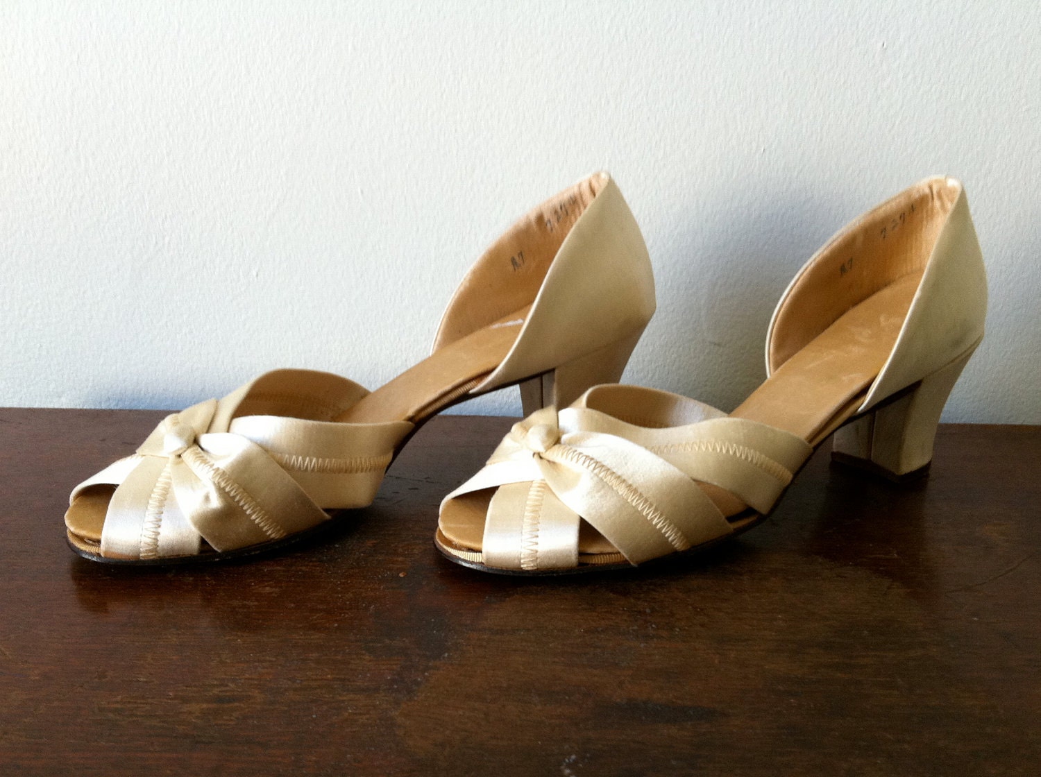 champagne satin sandals