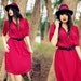 Vintage 1970s Wine Red Pleated Day Dress