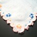 Vintage 11.5" Blue, Orange and Pink Embroidered Flowers Floral on White Scalloped Edged Linen Hankie, Handkerchief, Hankies, Hanky