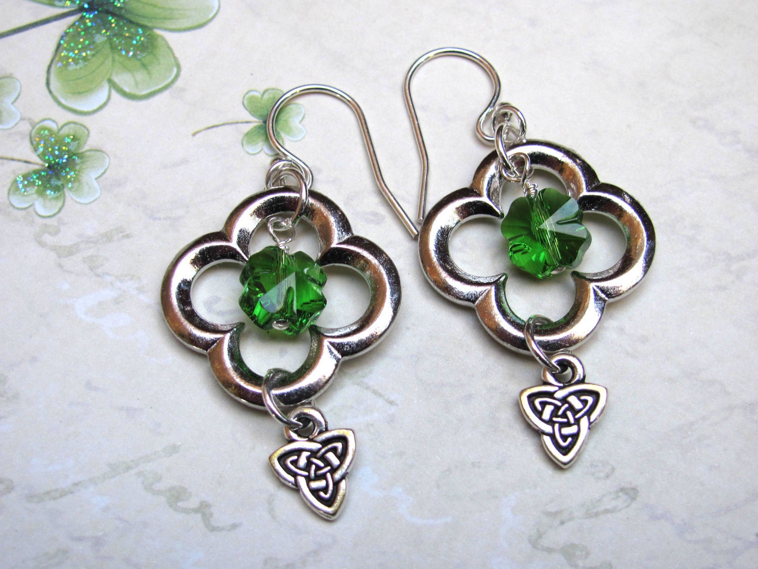 St Patricks Day Earrings Green Earrings Clover Earrings
