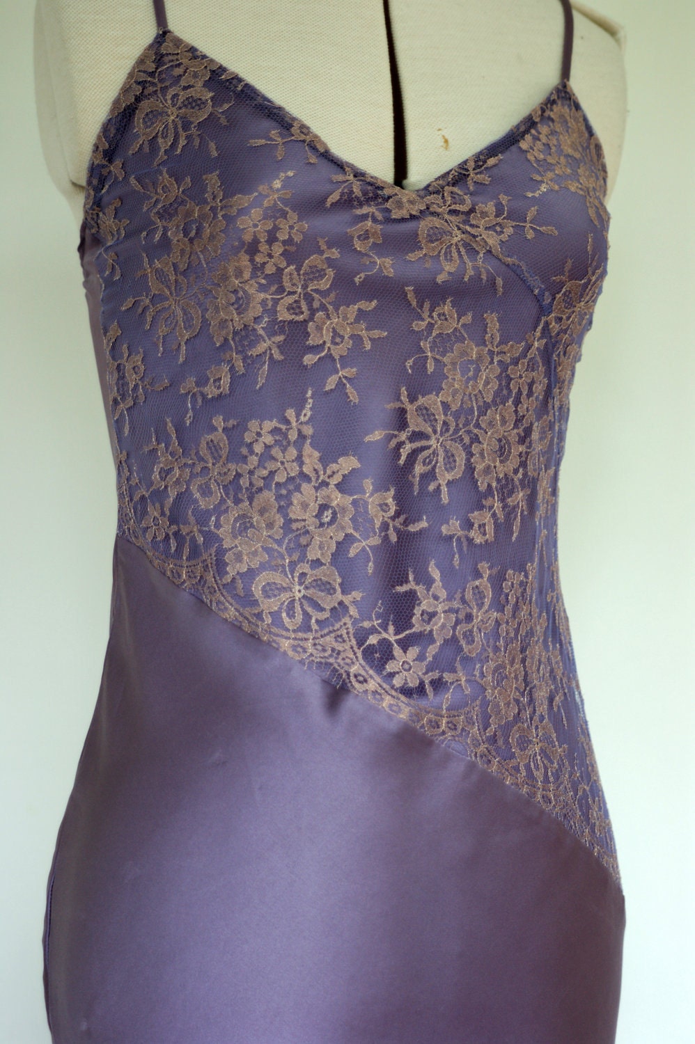 Silk satin dress with metallic lace panels by RiasanBoutique