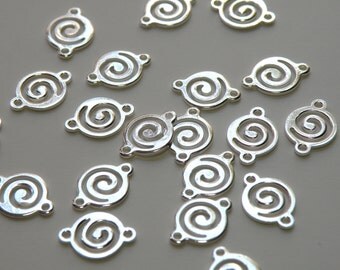 10 Swirl links round shiny silver plated brass 14x10mm 6795FD